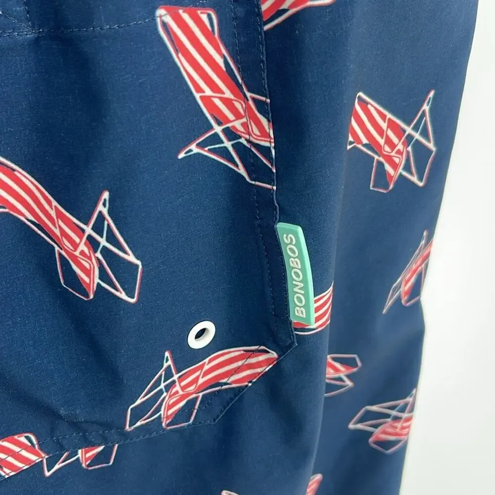 Bonobos lawn beach chair print elastic drawstring waist lined swim trunks sz XXL
